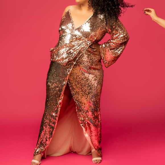Red Carpet Sequin Maxi Dress in Rose Gold - Picture 1 of 2